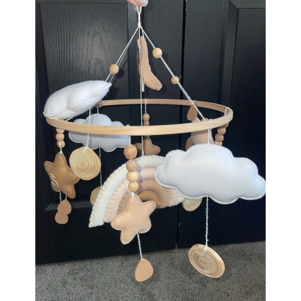 Personalized S Boho Felt Baby Mobile Rainbow Clouds Stars Wooden Nursery